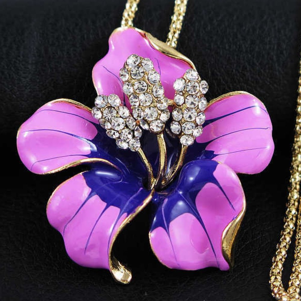 Pink & Purple Flower Pendant Brooch NWT
